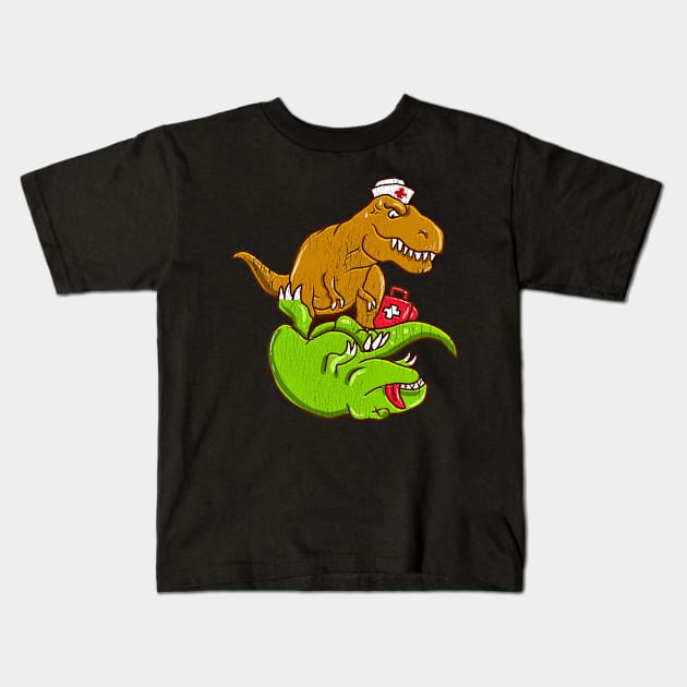 T Rex Performing CPR EMT Nurse Doctor Dinosaur Lover Kids T-Shirt by SoCoolDesigns